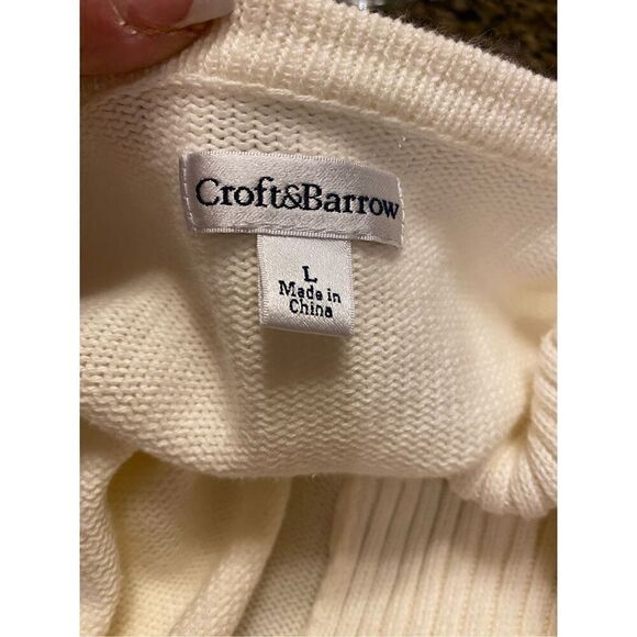 Croft & Barrow Quilted Sweater/Jacket Winter White Sz. L Full Zip - Picture 12 of 14